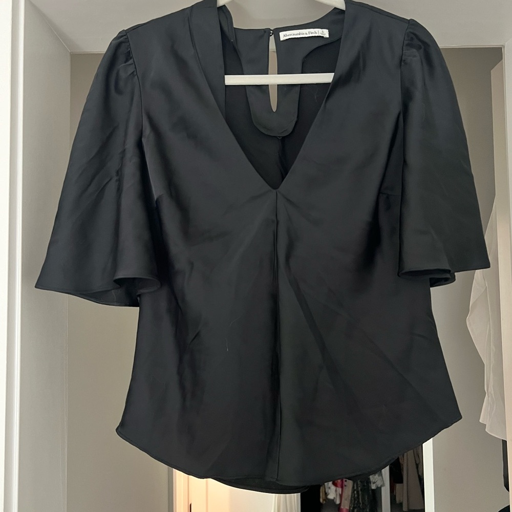Abercrombie Black Silky Flutter Sleeve Blouse